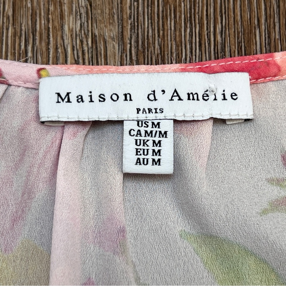 Maison d'Amélie Paris Watercolor Floral Pleated Blouse Sleeveless | Size: Med - Picture 5 of 6